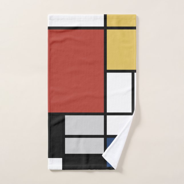 Mondrian Painting Red Plane Yellow Black Gray Blue Hand Towel (Hand Towel)