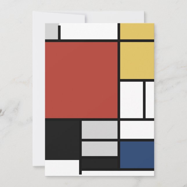 Mondrian Painting Red Plane Yellow Black Gray Blue Holiday Card (Front)