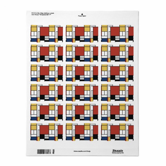 Mondrian Painting Red Plane Yellow Black Gray Blue Label (Full Sheet)