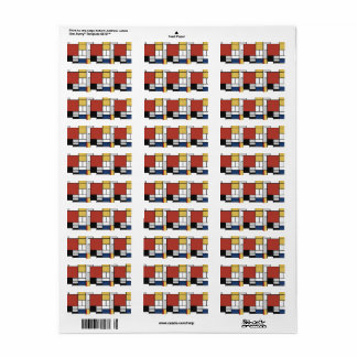 Mondrian Painting Red Plane Yellow Black Gray Blue Label