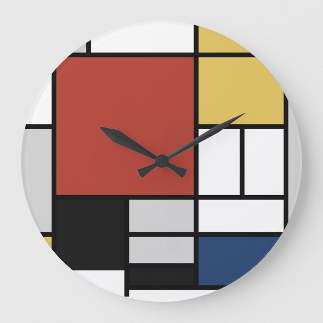 Mondrian Painting Red Plane Yellow Black Gray Blue Large Clock (Front)