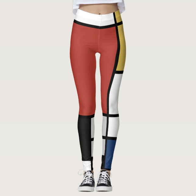 Mondrian Painting Red Plane Yellow Black Gray Blue Leggings (Front)