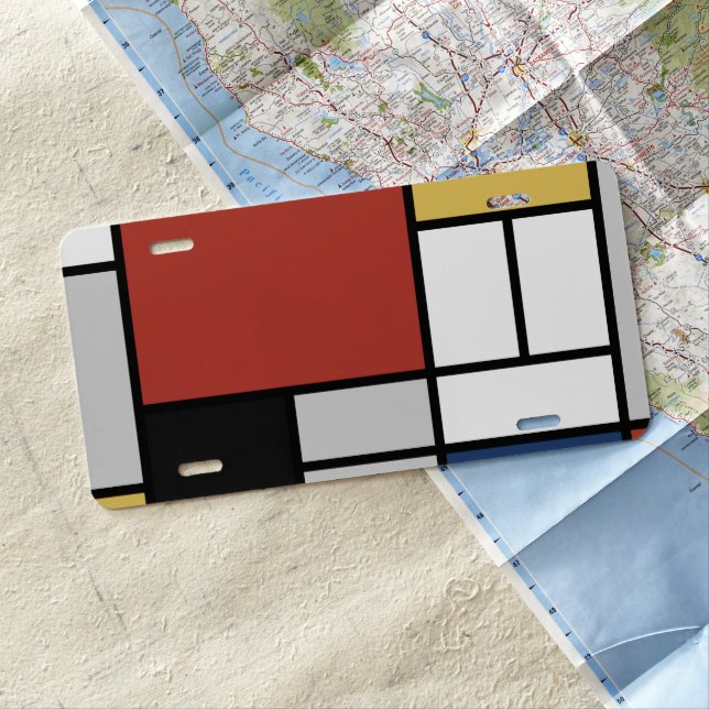 Mondrian Painting Red Plane Yellow Black Gray Blue License Plate (In Situ)