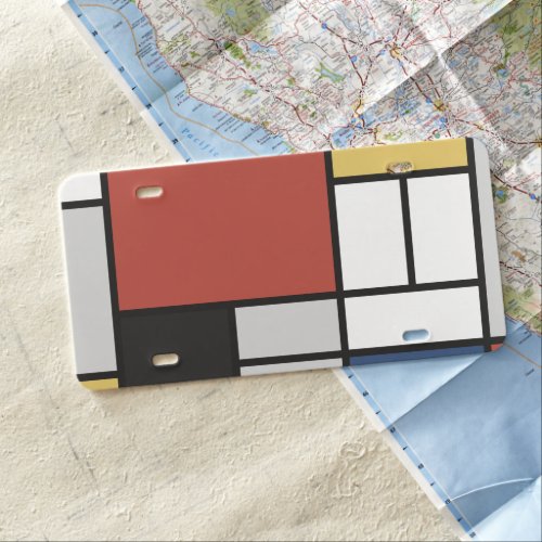 Mondrian Painting Red Plane Yellow Black Gray Blue License Plate