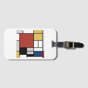 Mondrian Painting Red Plane Yellow Black Gray Blue Luggage Tag