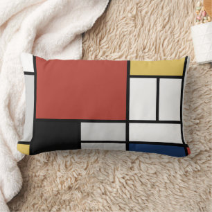 Mondrian Painting Red Plane Yellow Black Gray Blue Lumbar Pillow