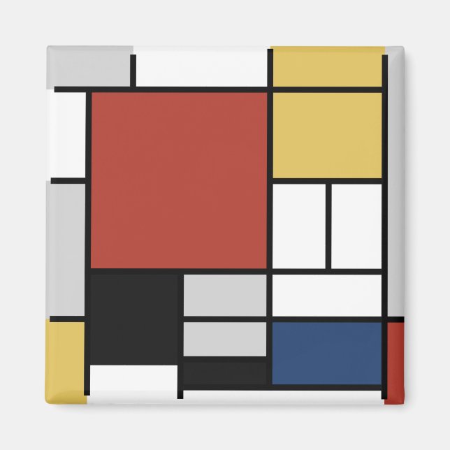 Mondrian Painting Red Plane Yellow Black Gray Blue Magnet (Front)
