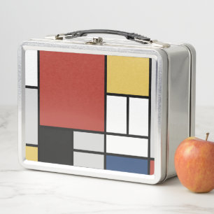 Mondrian Painting Red Plane Yellow Black Gray Blue Metal Lunch Box