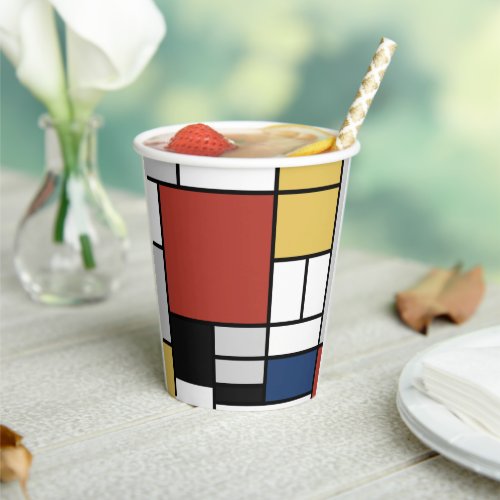 Mondrian Painting Red Plane Yellow Black Gray Blue Paper Cups