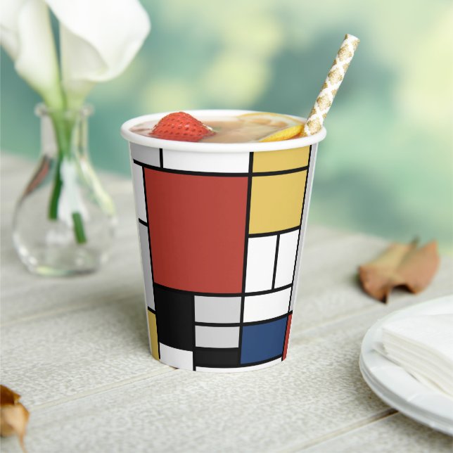 Mondrian Painting Red Plane Yellow Black Gray Blue Paper Cups (Insitu)
