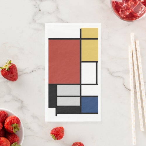 Mondrian Painting Red Plane Yellow Black Gray Blue Paper Guest Towels