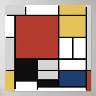 Mondrian Painting Red Plane Yellow Black Gray Blue Poster