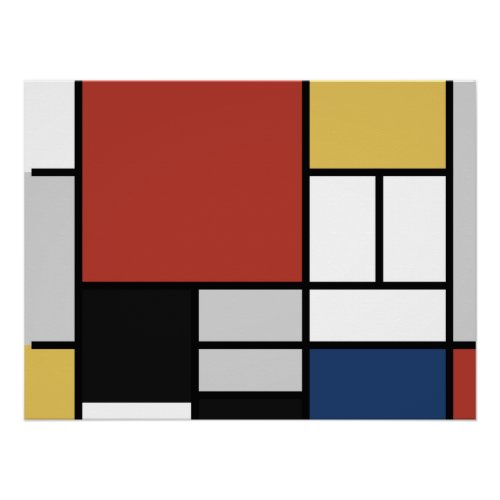 Mondrian Painting Red Plane Yellow Black Gray Blue Poster