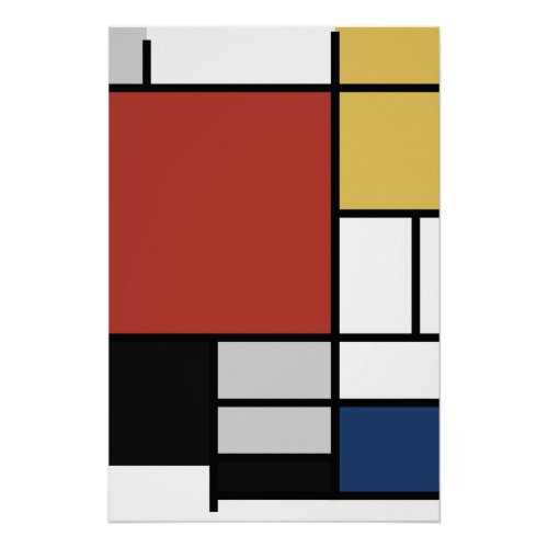 Mondrian Painting Red Plane Yellow Black Gray Blue Poster
