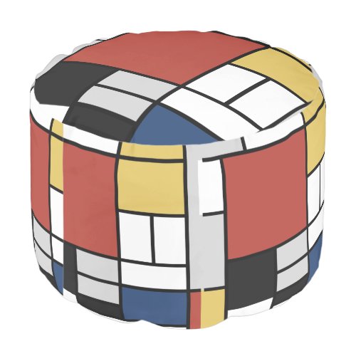 Mondrian Painting Red Plane Yellow Black Gray Blue Pouf