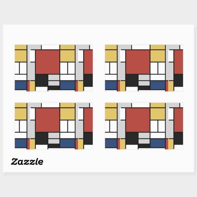 Mondrian Painting Red Plane Yellow Black Gray Blue Rectangular Sticker (Sheet)