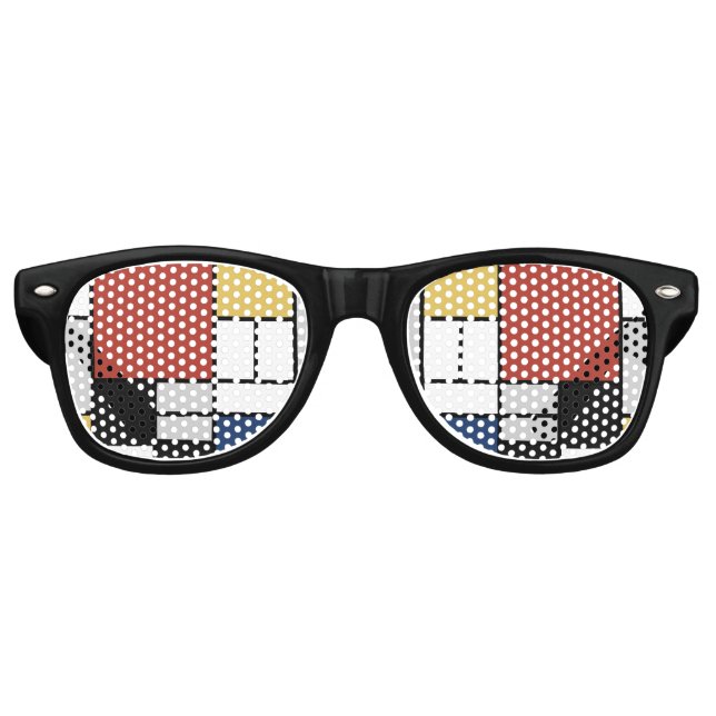 Mondrian Painting Red Plane Yellow Black Gray Blue Retro Sunglasses (Front)