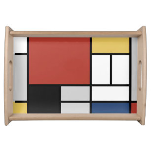 Mondrian Painting Red Plane Yellow Black Gray Blue Serving Tray