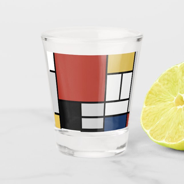 Mondrian Painting Red Plane Yellow Black Gray Blue Shot Glass (Front)