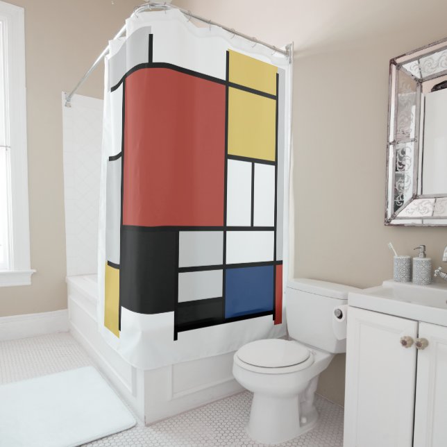 Mondrian Painting Red Plane Yellow Black Gray Blue Shower Curtain (In Situ)