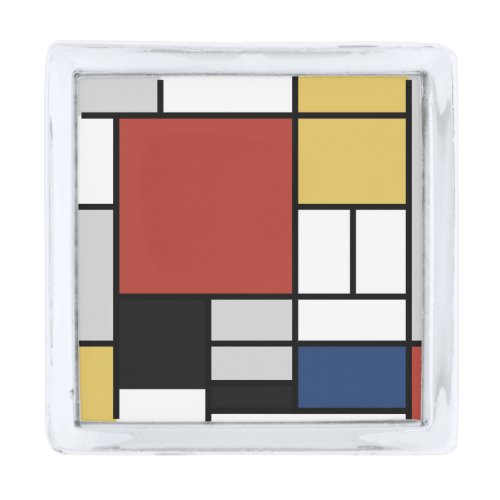 Mondrian Painting Red Plane Yellow Black Gray Blue Silver Finish Lapel Pin