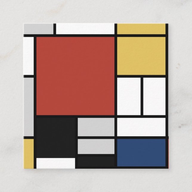 Mondrian Painting Red Plane Yellow Black Gray Blue Square Business Card (Front)