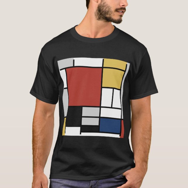 Mondrian Painting Red Plane Yellow Black Gray Blue T-Shirt (Front)