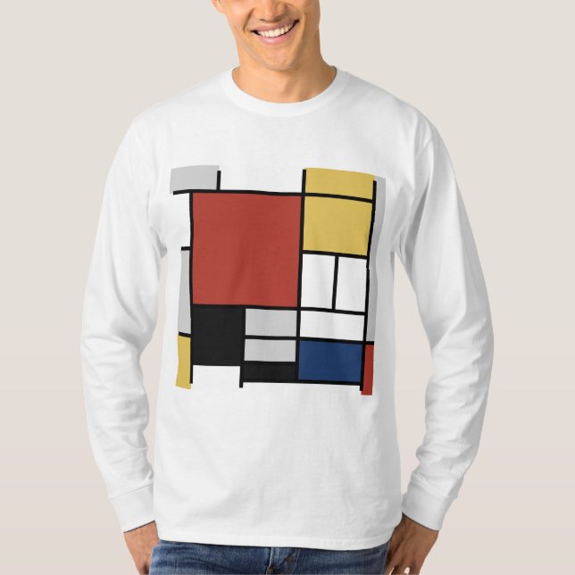 Mondrian Painting Red Plane Yellow Black Gray Blue T-Shirt (Front)