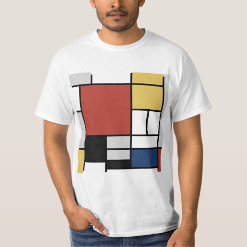 Mondrian Painting Red Plane Yellow Black Gray Blue T_Shirt