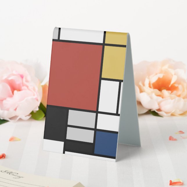 Mondrian Painting Red Plane Yellow Black Gray Blue Table Tent (In SItu (Wedding))