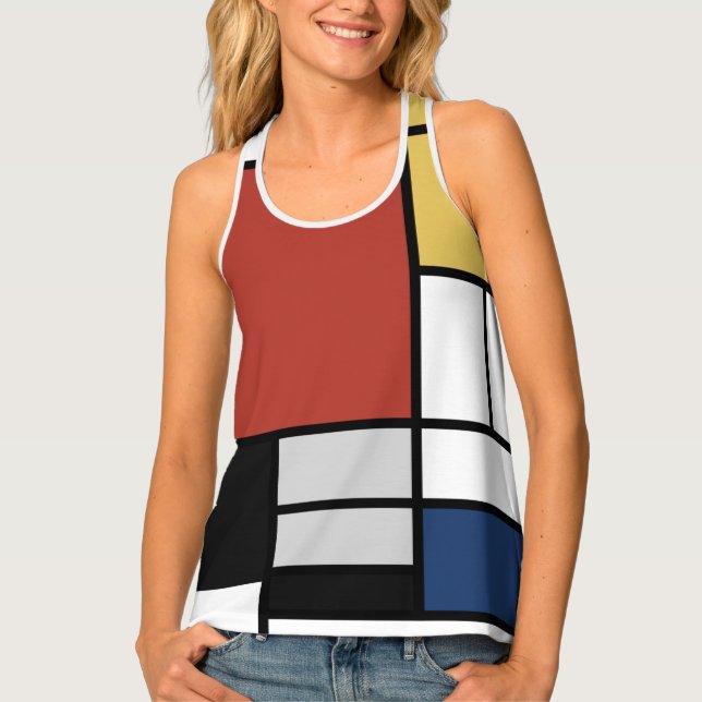 Mondrian Painting Red Plane Yellow Black Gray Blue Tank Top (Front)