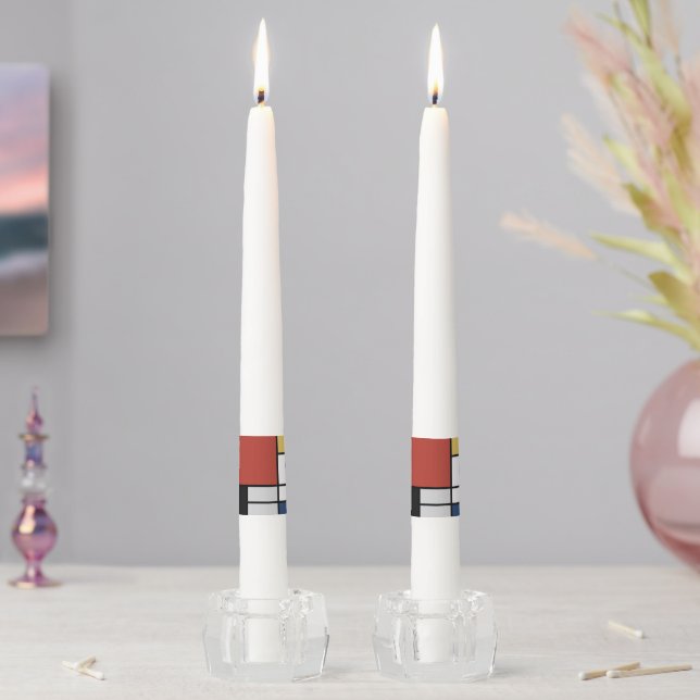 Mondrian Painting Red Plane Yellow Black Gray Blue Taper Candle (In Situ)