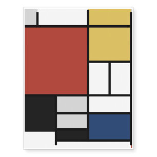 Mondrian Painting Red Plane Yellow Black Gray Blue Temporary Tattoos