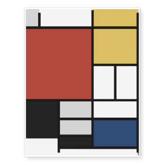 Mondrian Painting Red Plane Yellow Black Gray Blue Temporary Tattoos