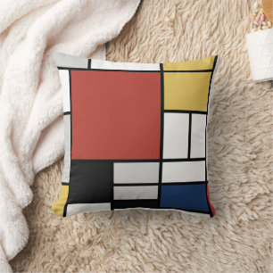 Mondrian Painting Red Plane Yellow Black Gray Blue Throw Pillow