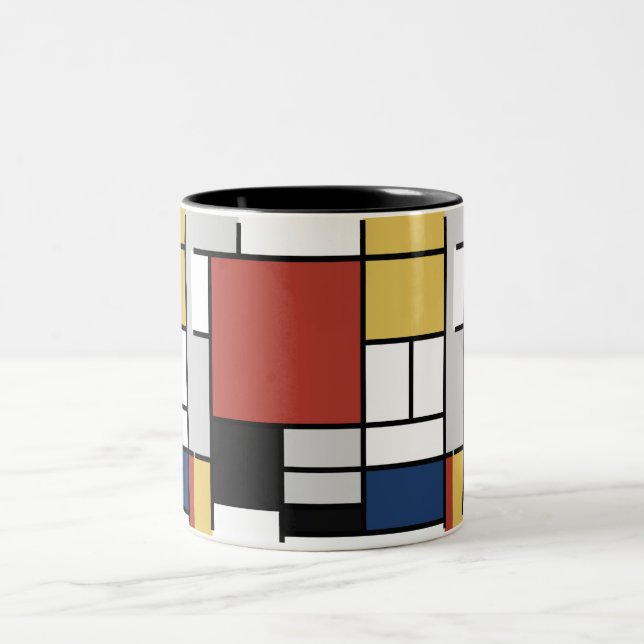 Mondrian Painting Red Plane Yellow Black Gray Blue Two-Tone Coffee Mug (Center)