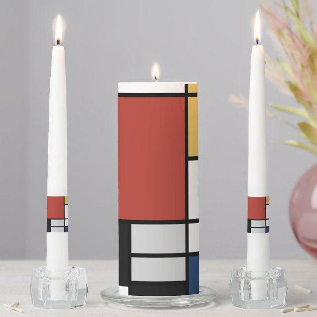 Mondrian Painting Red Plane Yellow Black Gray Blue Unity Candle Set (In Situ)