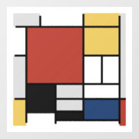 Mondrian Painting Red Plane Yellow Black Gray Blue