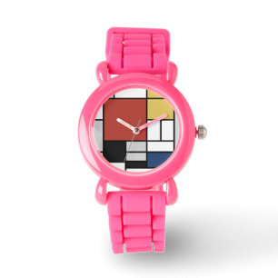 Mondrian Painting Red Plane Yellow Black Gray Blue Watch