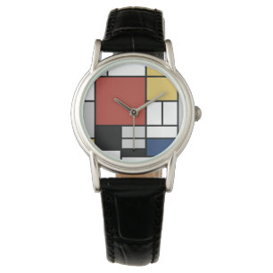 Mondrian Painting Red Plane Yellow Black Gray Blue Watch