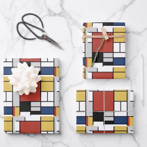 Mondrian Painting Red Plane Yellow Black Gray Blue Wrapping Paper Sheets