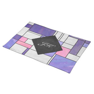 Mondrian Pink Purple White Print Cloth Placemat