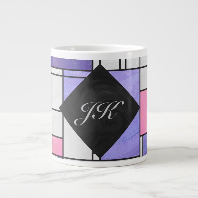 Mondrian Pink Purple White Print Giant Coffee Mug (Front)