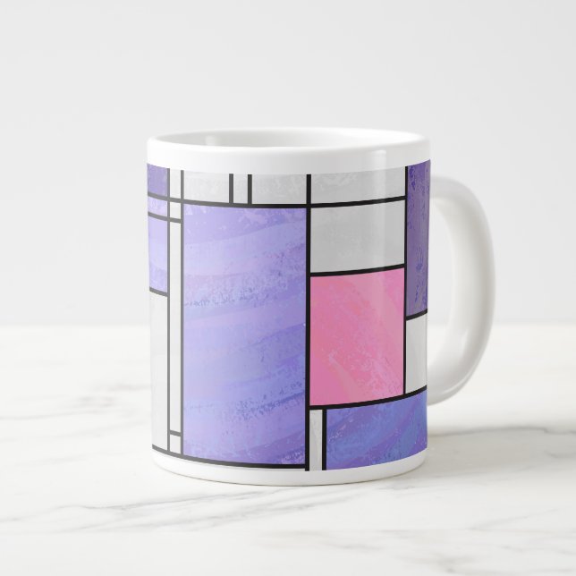 Mondrian Pink Purple White Print Giant Coffee Mug (Front Right)