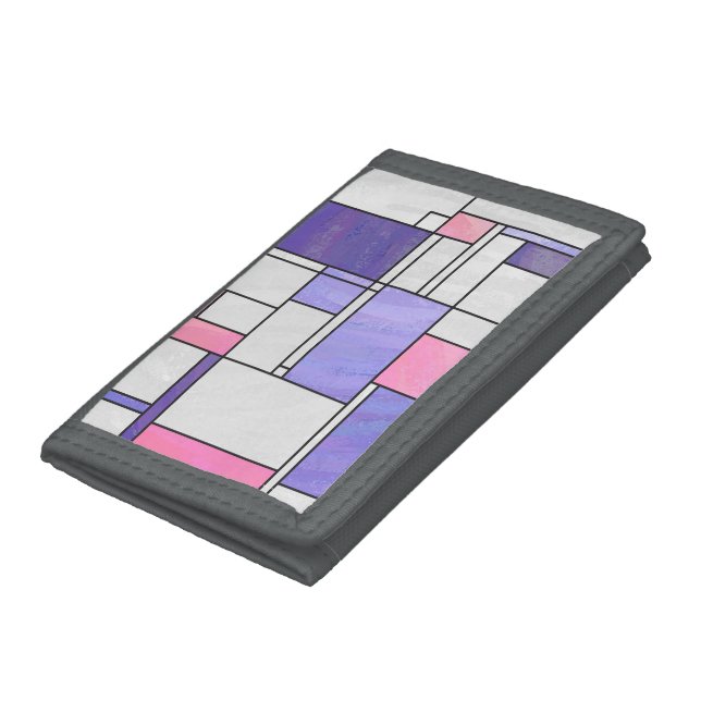 Mondrian Pink Purple White Print Trifold Wallet (Bottom)