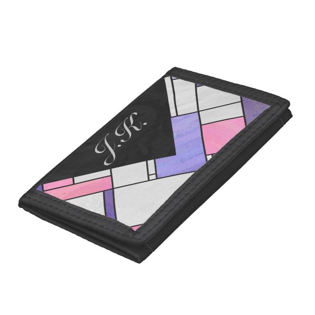 Mondrian Pink Purple White Print Trifold Wallet (Bottom)