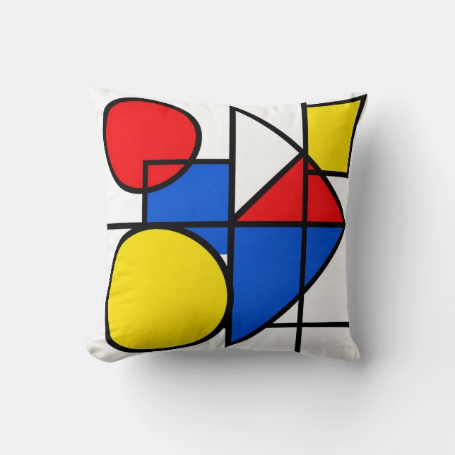 Mondrian Primary Color Composition Throw Pillow (Front)