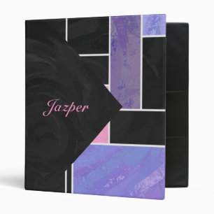 Mondrian Purple Pink Black Print 3 Ring Binder