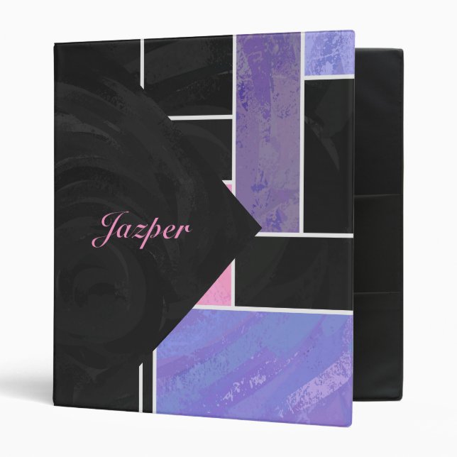 Mondrian Purple Pink Black Print 3 Ring Binder (Front/Inside)