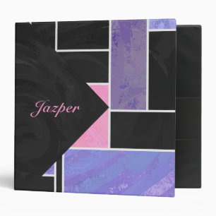 Mondrian Purple Pink Black Print 3 Ring Binder